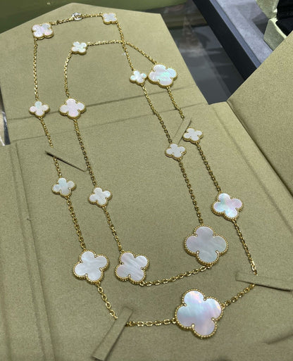 [⭐Clover Jewelry]CLOVER 16 MOTIF WHITE MOP GOLD NECKLACE