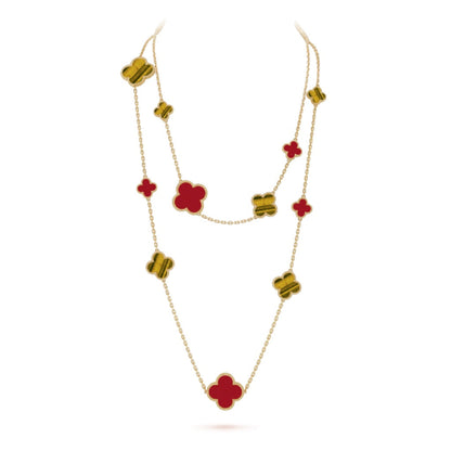 [⭐Clover Jewelry]CLOVER 16 MOTIF CARNELIAN TIGER EYE ROSE GOLD NECKLACE