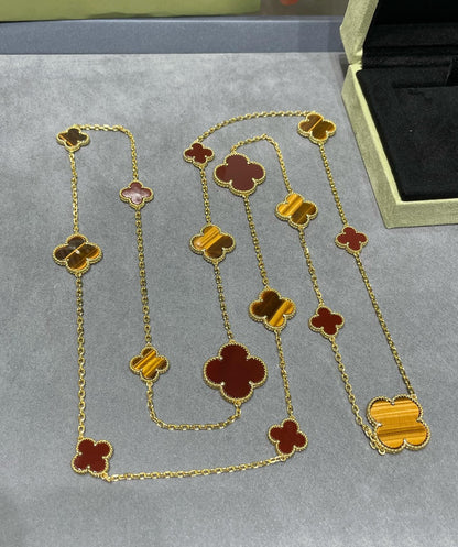 [⭐Clover Jewelry]CLOVER 16 MOTIF CARNELIAN TIGER EYE ROSE GOLD NECKLACE