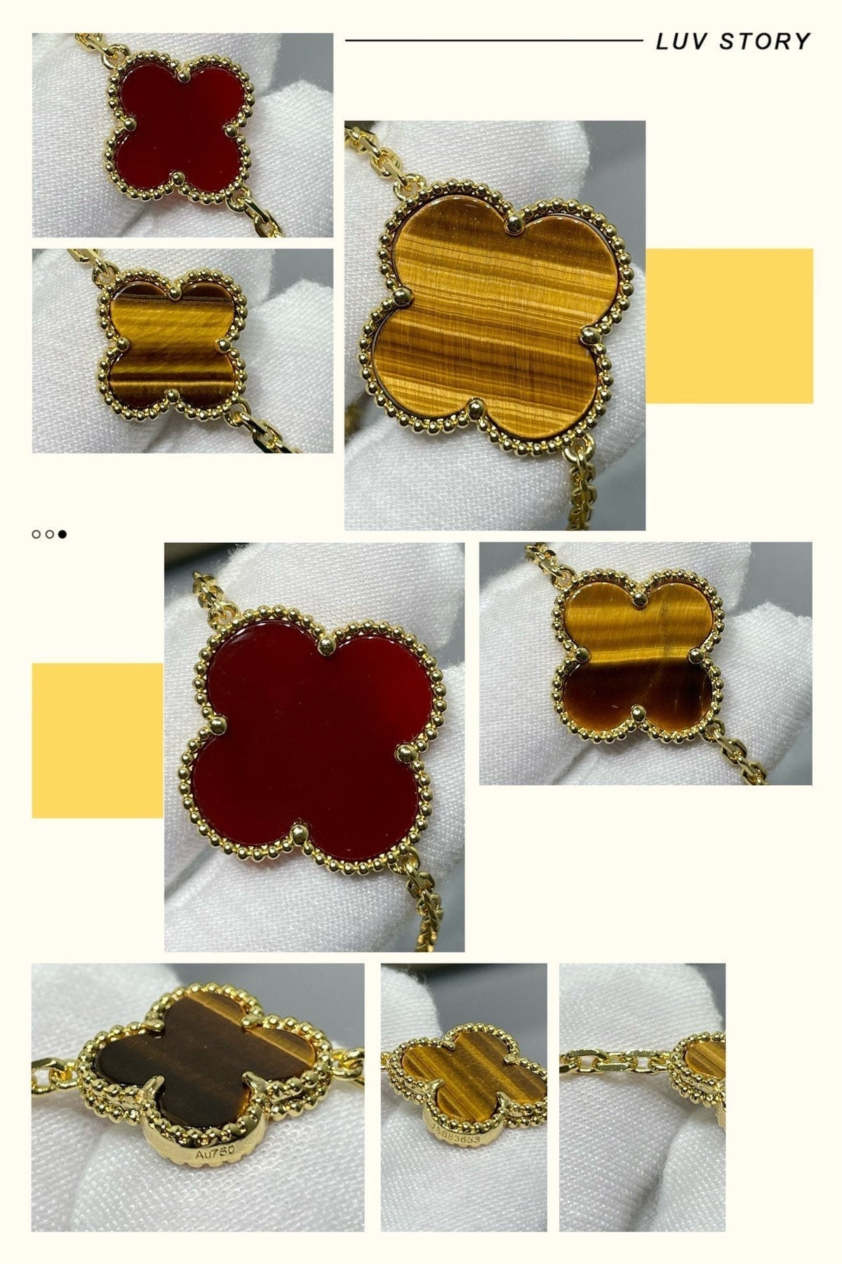 [⭐Clover Jewelry]CLOVER 16 MOTIF CARNELIAN TIGER EYE ROSE GOLD NECKLACE