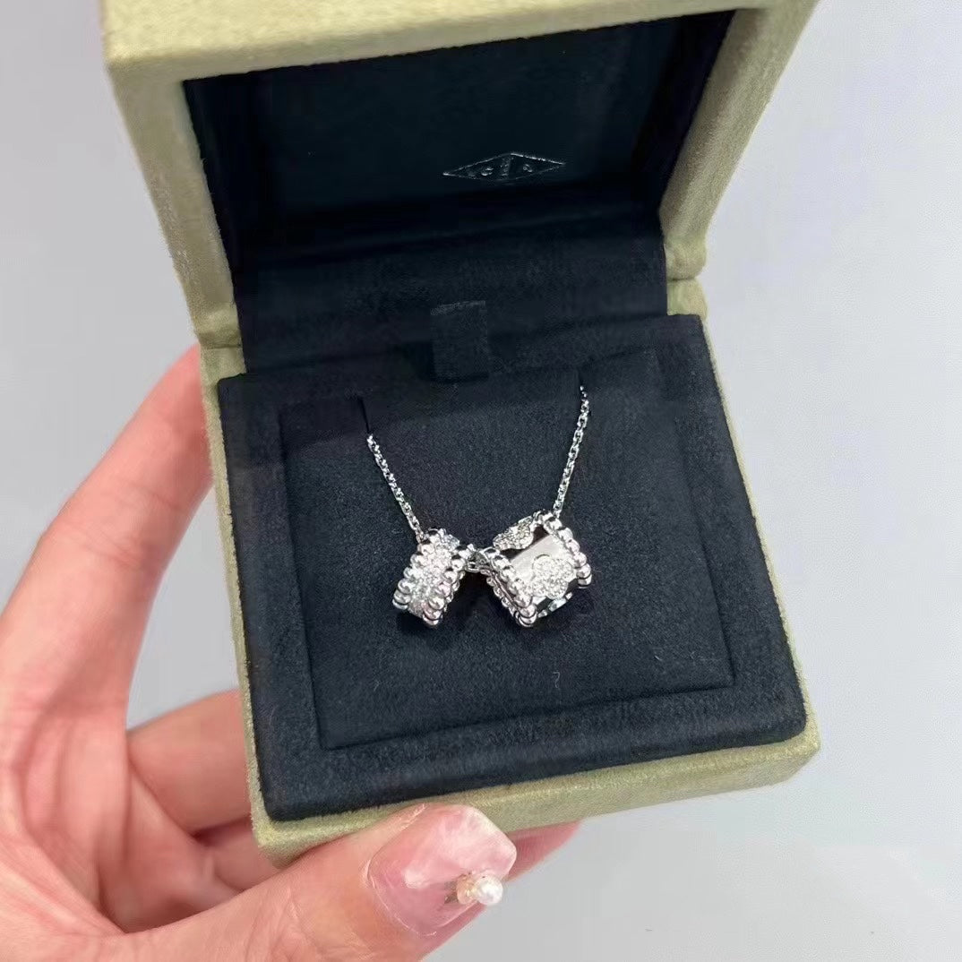 [⭐Clover Jewelry]PERLEE DOUBLE PENDANT SILVER DIAMOND NECKLACE