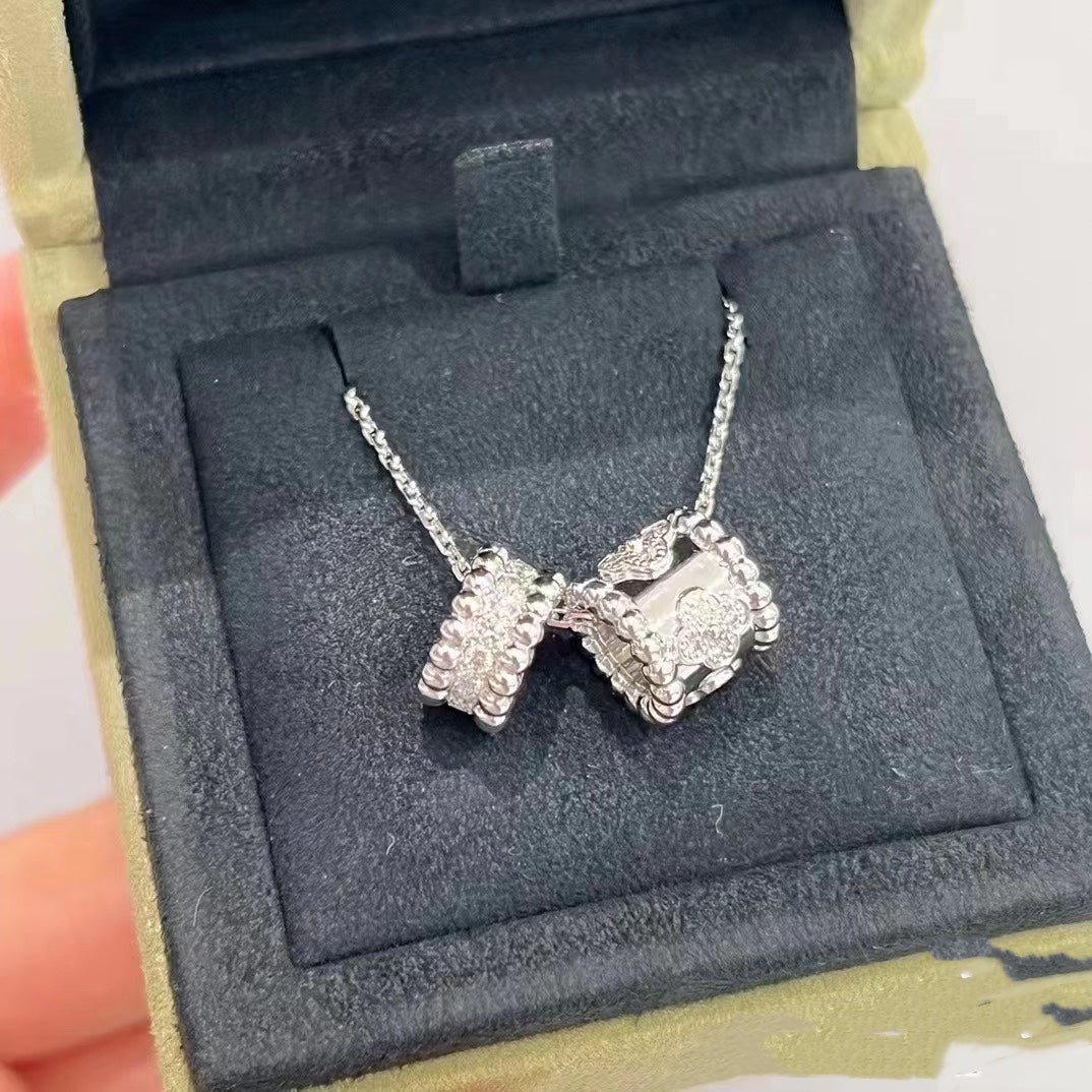 [⭐Clover Jewelry]PERLEE DOUBLE PENDANT SILVER DIAMOND NECKLACE
