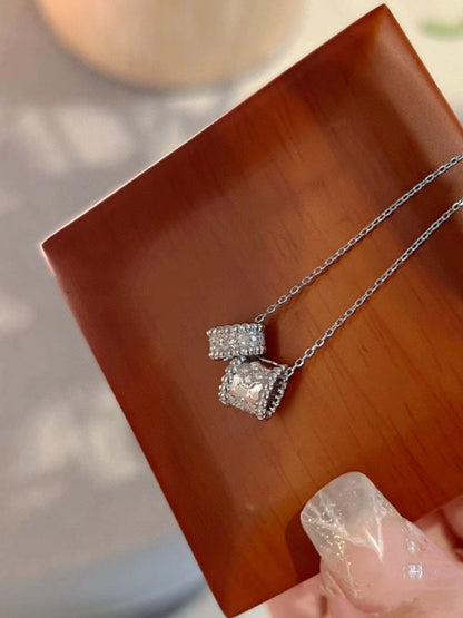 [⭐Clover Jewelry]PERLEE DOUBLE PENDANT SILVER DIAMOND NECKLACE
