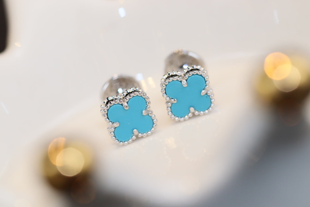 [⭐Clover Jewelry]CLOVER MINI TURQUOISE SILVER STUD EARRINGS