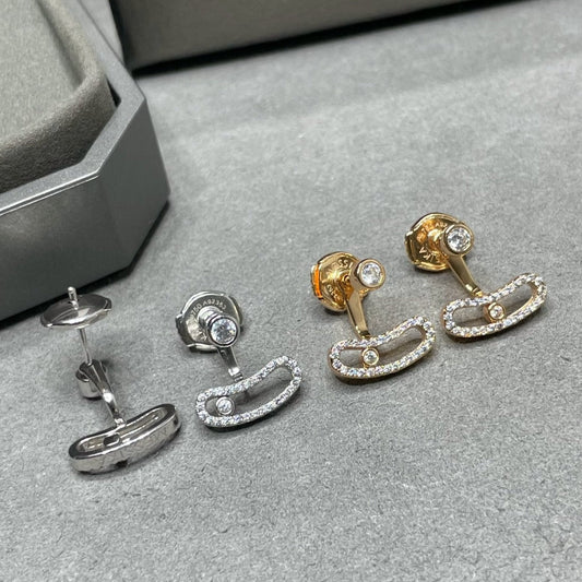 [⭐Clover Jewelry]MOVE UNO PINK GOLD DIAMOND EARRINGS