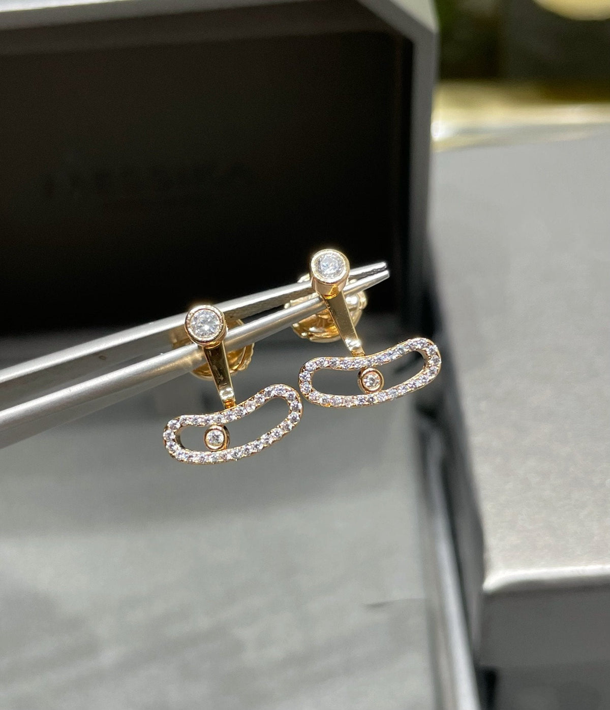 [⭐Clover Jewelry]MOVE UNO PINK GOLD DIAMOND EARRINGS