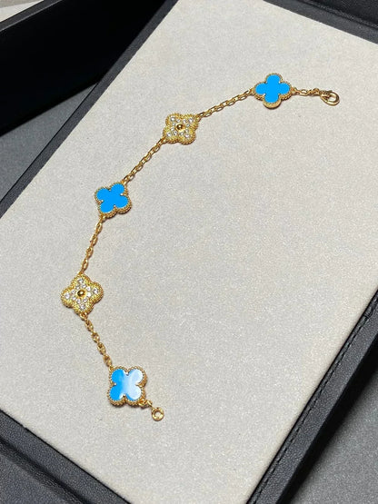 [⭐Clover Jewelry] CLOVER 5 MOTIF BLUE AGATE BRACELET COLLECTION