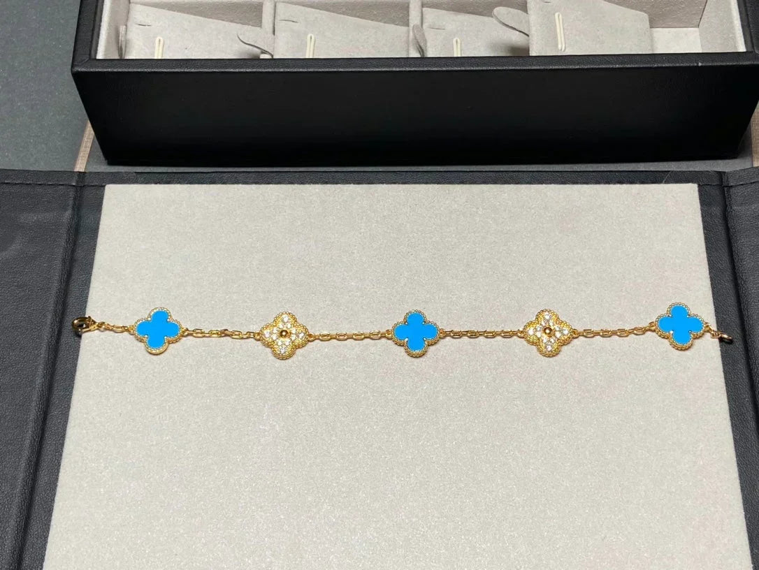 [⭐Clover Jewelry] CLOVER 5 MOTIF BLUE AGATE BRACELET COLLECTION