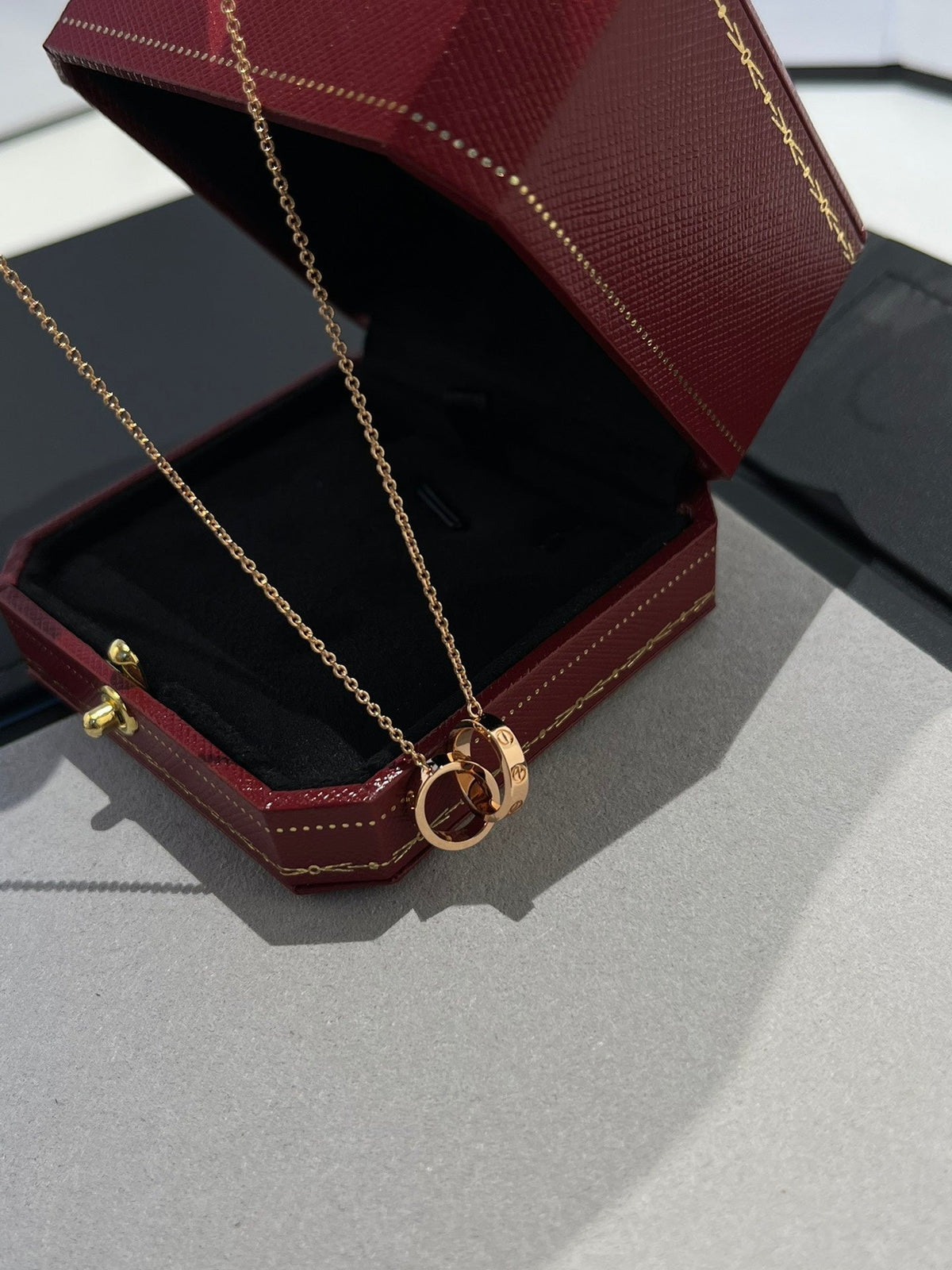 [⭐Clover Jewelry]LOVE NECKLACE DOUBLE RING PINK GOLD