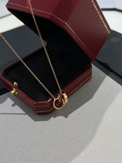 [⭐Clover Jewelry]LOVE NECKLACE DOUBLE RING PINK GOLD