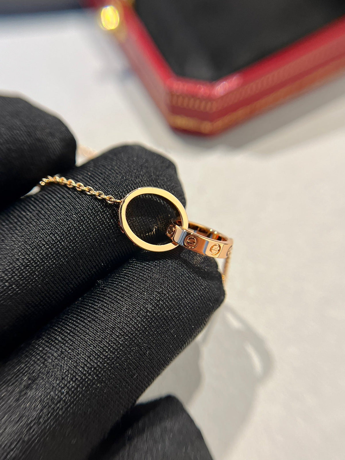 [⭐Clover Jewelry]LOVE NECKLACE DOUBLE RING PINK GOLD