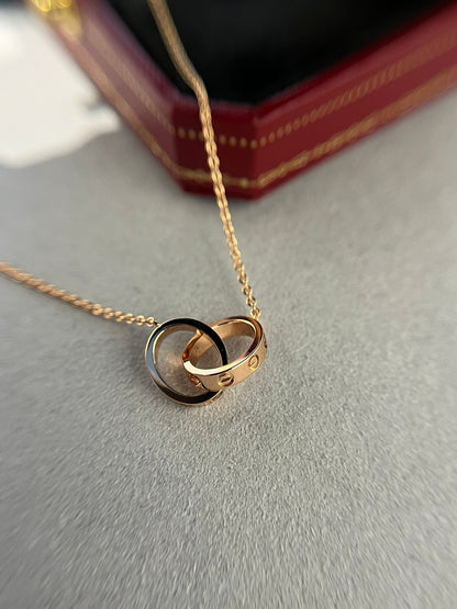 [⭐Clover Jewelry]LOVE NECKLACE DOUBLE RING PINK GOLD