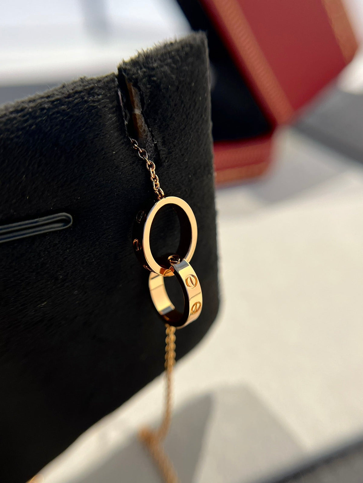 [⭐Clover Jewelry]LOVE NECKLACE DOUBLE RING PINK GOLD