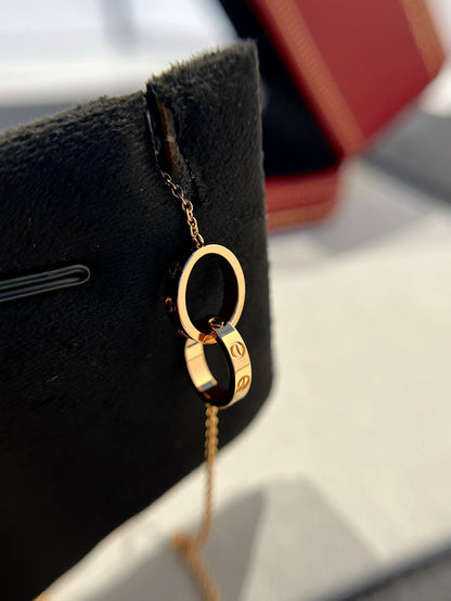[⭐Clover Jewelry]LOVE NECKLACE DOUBLE RING PINK GOLD