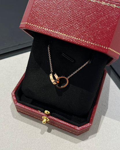 [⭐Clover Jewelry]LOVE NECKLACE DOUBLE RING PINK GOLD