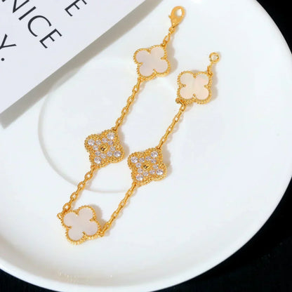 [⭐Clover Jewelry]CLOVER WHITE PEARL MOP 5 MOTIF BRACELET COLLECTION