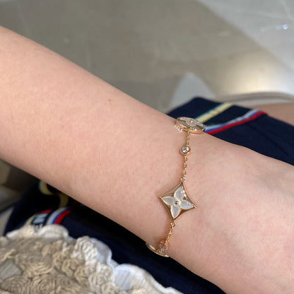 [⭐Clover Jewelry]STAR AND SUN 4 MOTIF WHITE MOP PINK GOLD BRACELET