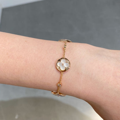 [⭐Clover Jewelry]STAR AND SUN 4 MOTIF WHITE MOP PINK GOLD BRACELET