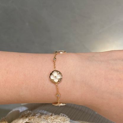 [⭐Clover Jewelry]STAR AND SUN 4 MOTIF WHITE MOP PINK GOLD BRACELET