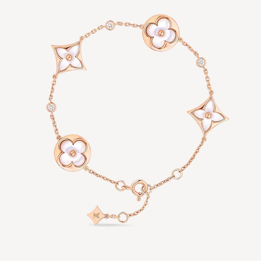 [⭐Clover Jewelry]STAR AND SUN 4 MOTIF WHITE MOP PINK GOLD BRACELET