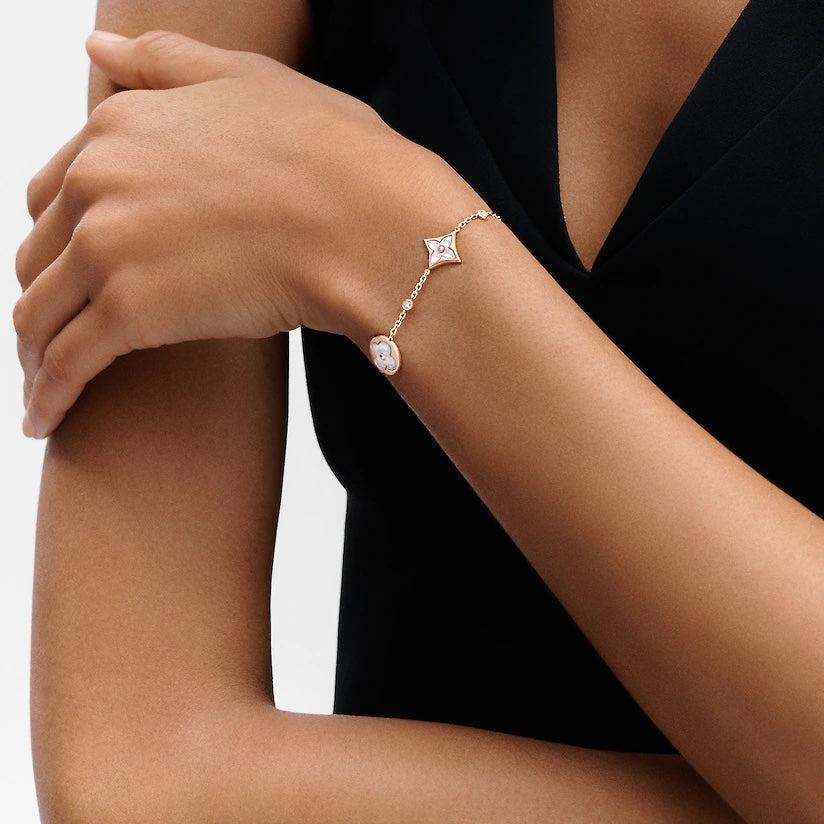 [⭐Clover Jewelry]STAR AND SUN 4 MOTIF WHITE MOP PINK GOLD BRACELET