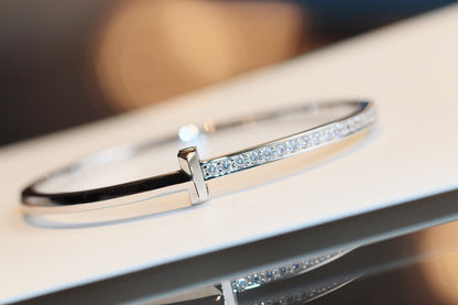[Clover Jewelry]NARROW T1 HINGED BANGLE DIAMOND SILVER