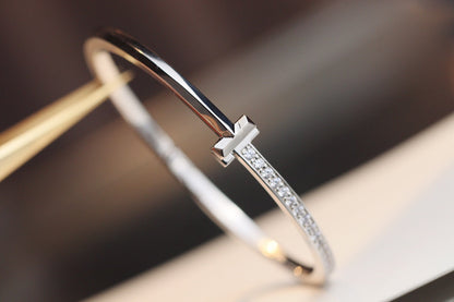[Clover Jewelry]NARROW T1 HINGED BANGLE DIAMOND SILVER