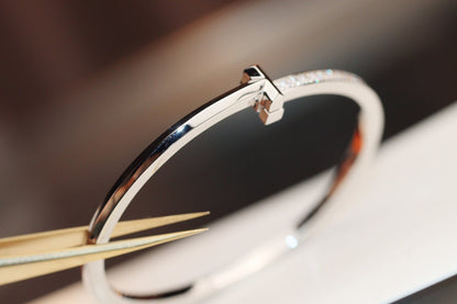 [Clover Jewelry]NARROW T1 HINGED BANGLE DIAMOND SILVER