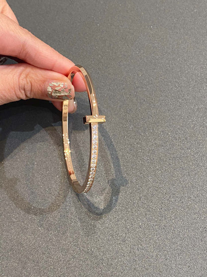 [Clover Jewelry]NARROW T1 HINGED BANGLE DIAMOND PINK GOLD