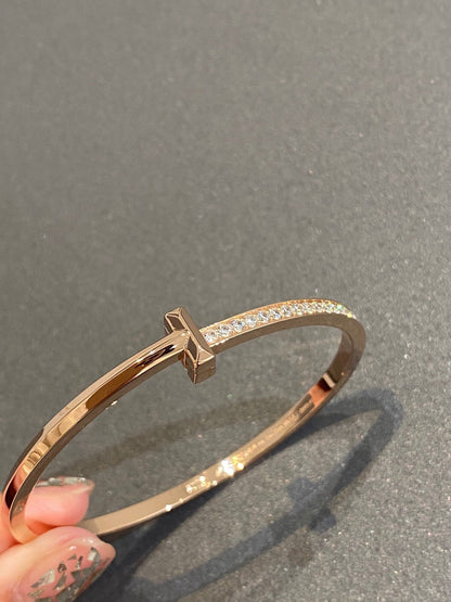 [Clover Jewelry]NARROW T1 HINGED BANGLE DIAMOND PINK GOLD