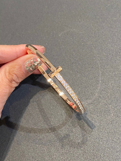 [Clover Jewelry]NARROW T1 HINGED BANGLE DIAMOND PINK GOLD