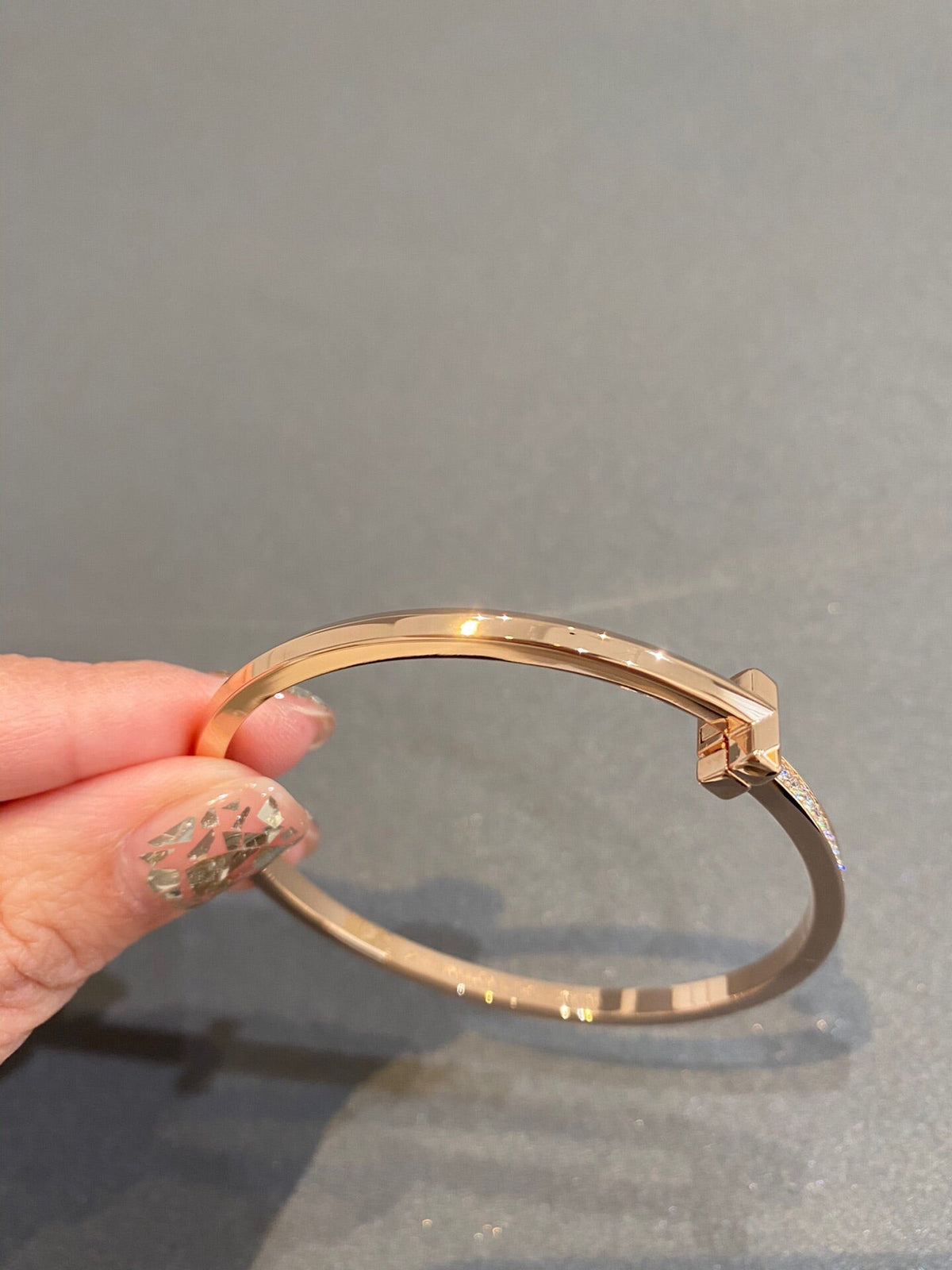 [Clover Jewelry]NARROW T1 HINGED BANGLE DIAMOND PINK GOLD