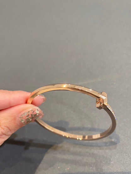 [Clover Jewelry]NARROW T1 HINGED BANGLE DIAMOND PINK GOLD