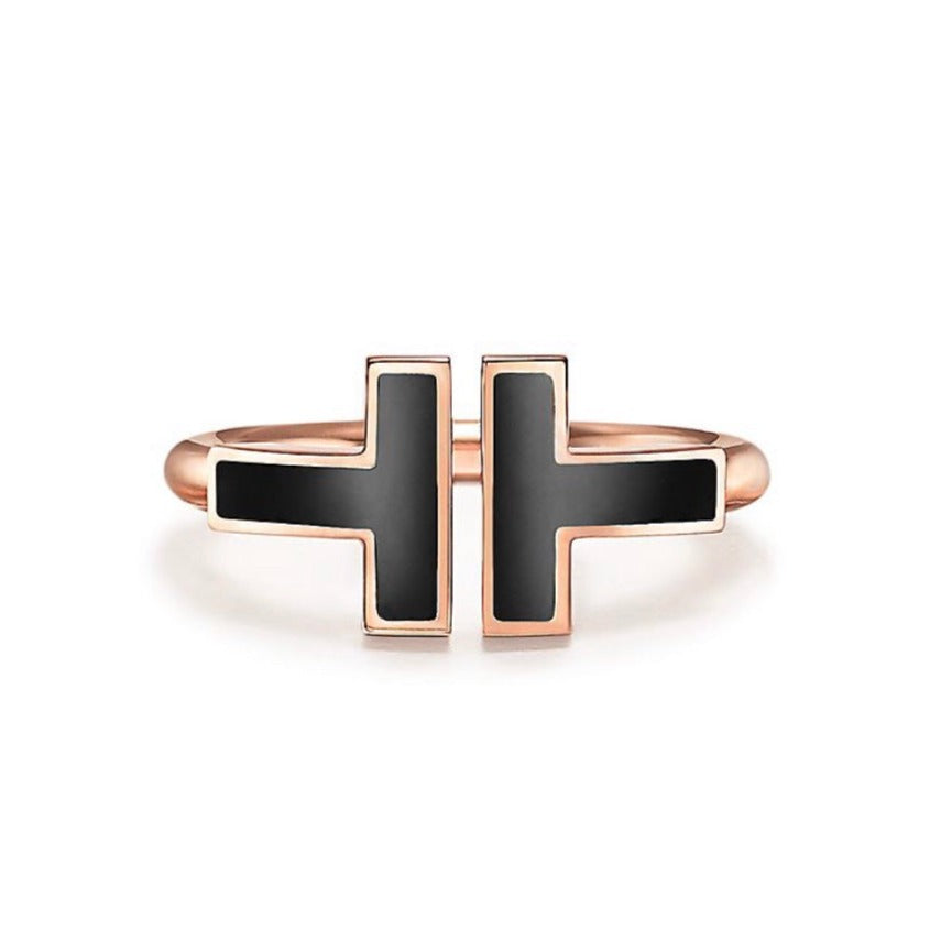 [Clover Jewelry]T SMALL ONYX PINK GOLD RING