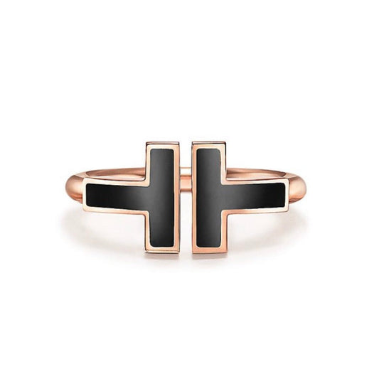 [Clover Jewelry]T SMALL ONYX PINK GOLD RING