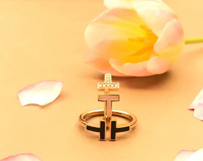 [Clover Jewelry]T SMALL ONYX PINK GOLD RING