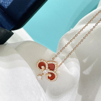[Clover Jewelry]FLEUR DE LIS PINK GOLD DIAMOND NECKLACE