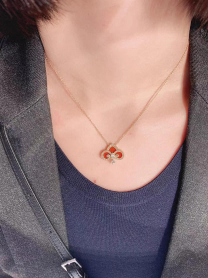 [Clover Jewelry]FLEUR DE LIS PINK GOLD DIAMOND NECKLACE