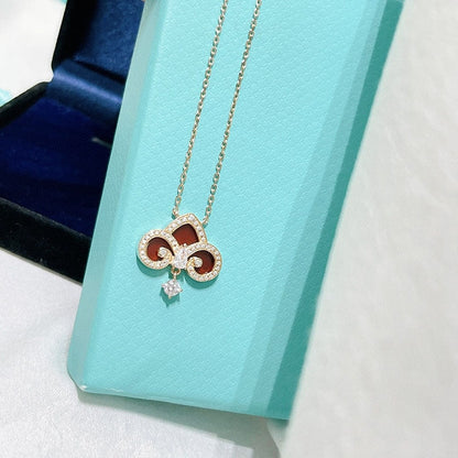 [Clover Jewelry]FLEUR DE LIS PINK GOLD DIAMOND NECKLACE
