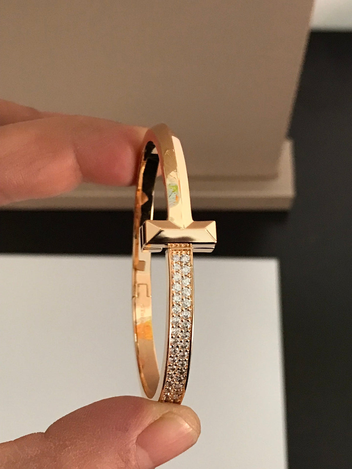 [Clover Jewelry]T1 WIDE DIAMOND HINGED BANGLE PINK GOLD