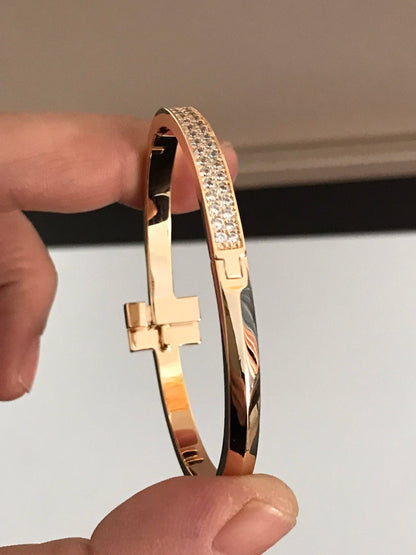 [Clover Jewelry]T1 WIDE DIAMOND HINGED BANGLE PINK GOLD