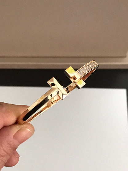 [Clover Jewelry]T1 WIDE DIAMOND HINGED BANGLE PINK GOLD