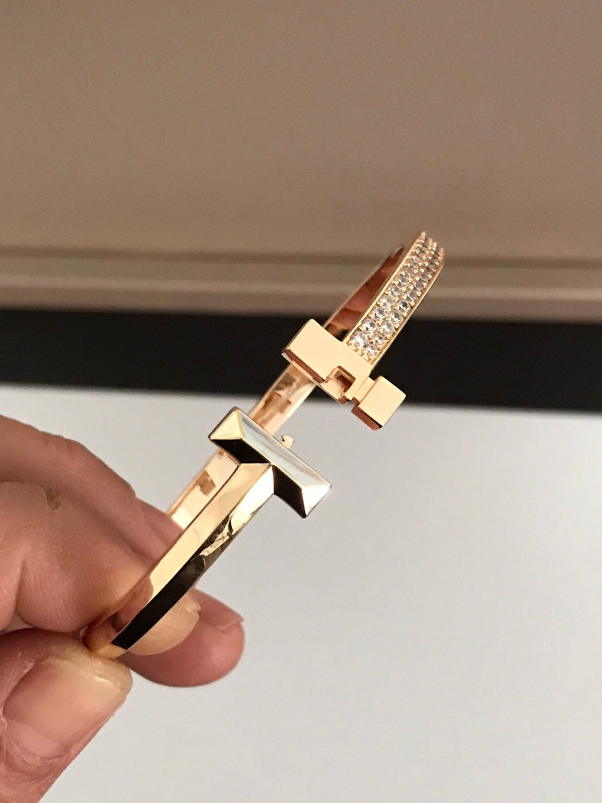 [Clover Jewelry]T1 WIDE DIAMOND HINGED BANGLE PINK GOLD