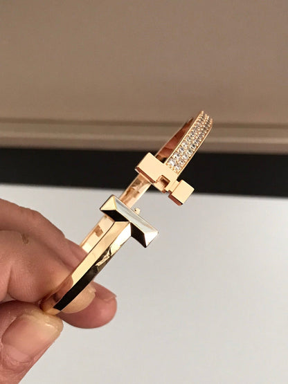 [Clover Jewelry]T1 WIDE DIAMOND HINGED BANGLE PINK GOLD