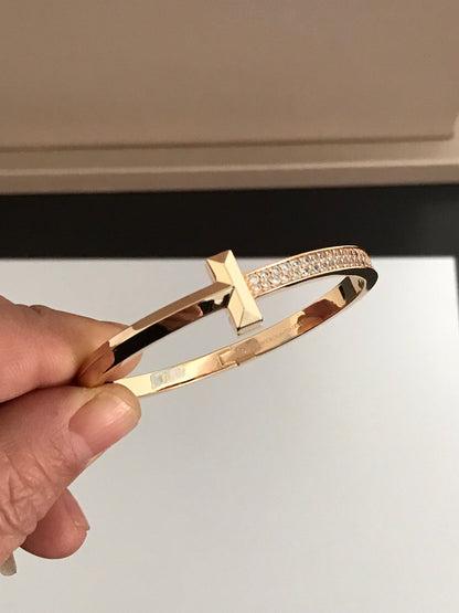 [Clover Jewelry]T1 WIDE DIAMOND HINGED BANGLE PINK GOLD