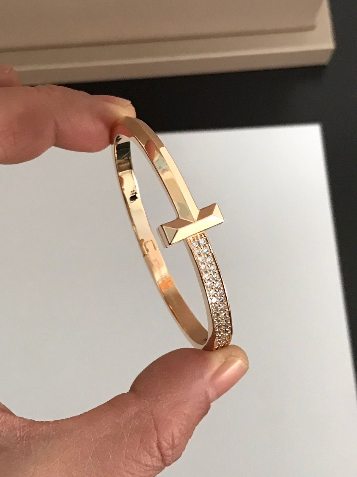 [Clover Jewelry]T1 WIDE DIAMOND HINGED BANGLE PINK GOLD