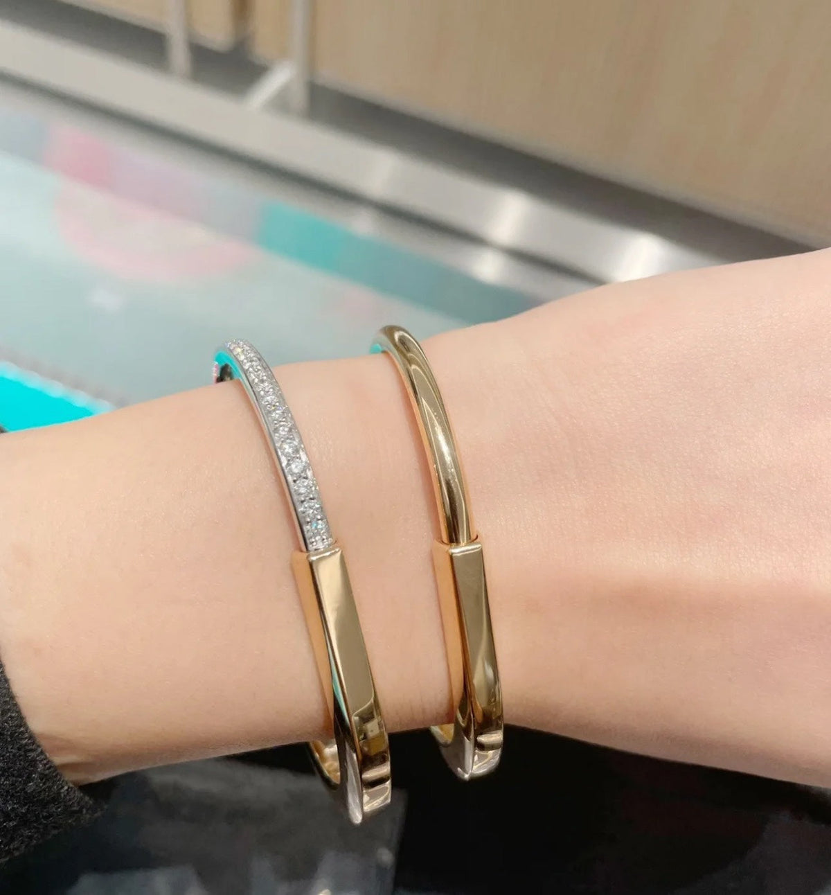 [Clover Jewelry]LOCK PINK GOLD SILVER DIAMOND BRACELET