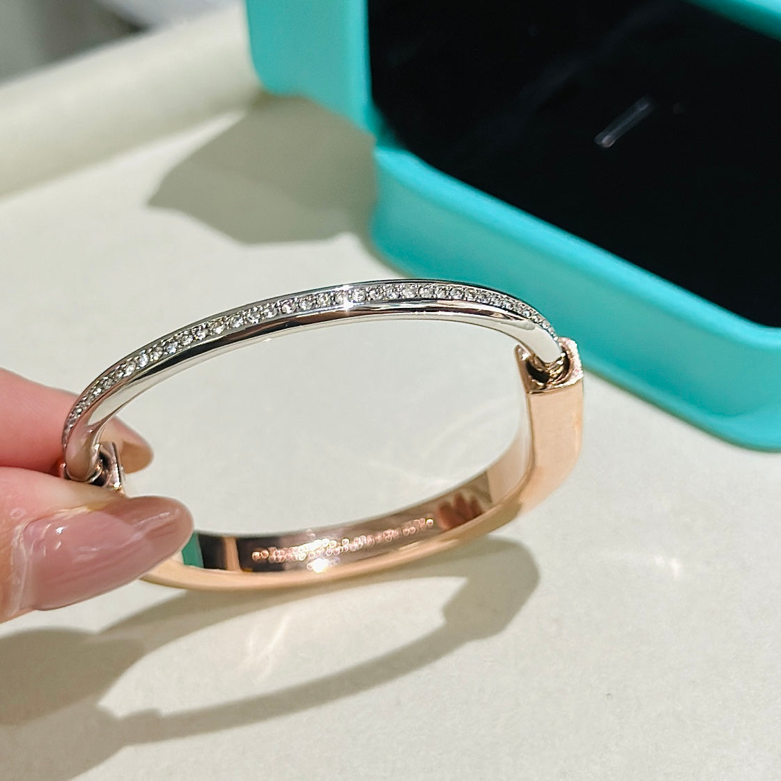 [Clover Jewelry]LOCK PINK GOLD SILVER DIAMOND BRACELET