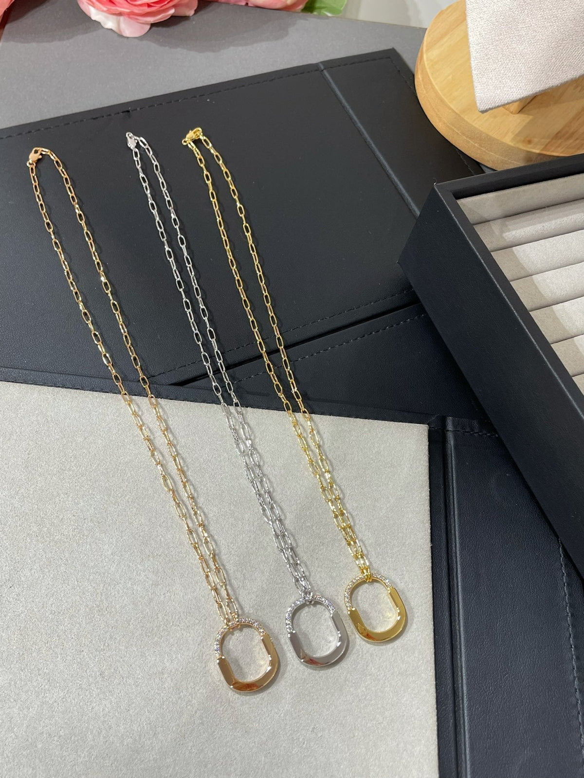 [Clover Jewelry]LOCK MEDIUM PENDANT DIAMOND NECKLACE