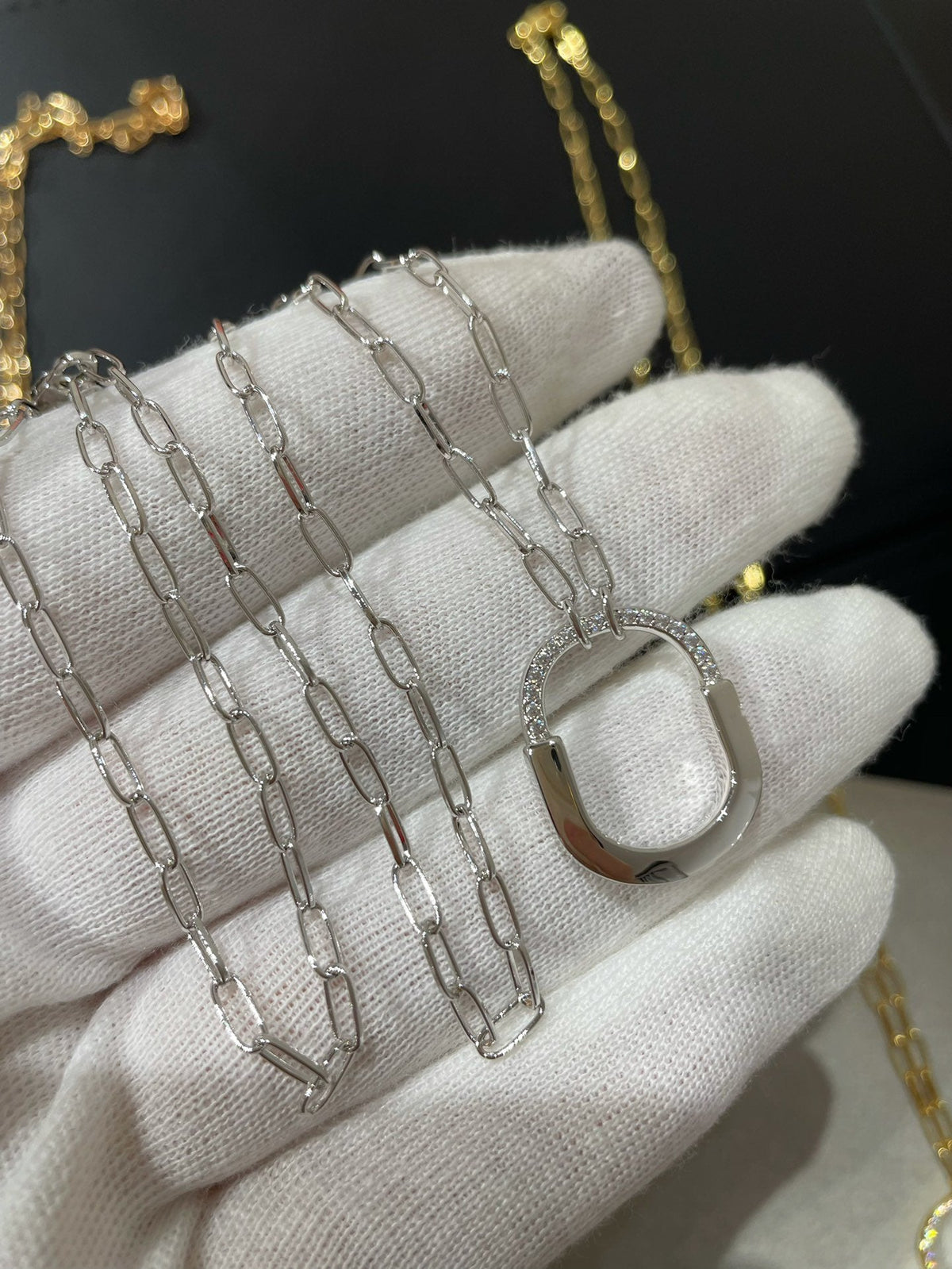 [Clover Jewelry]LOCK MEDIUM PENDANT DIAMOND NECKLACE